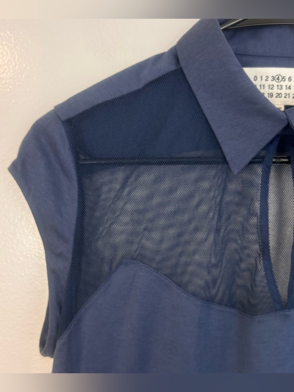 Maison Margiela Sheer Panel Mesh Keyhole Blue Lightweight Polo Top Size 10 - Picture 5 of 16